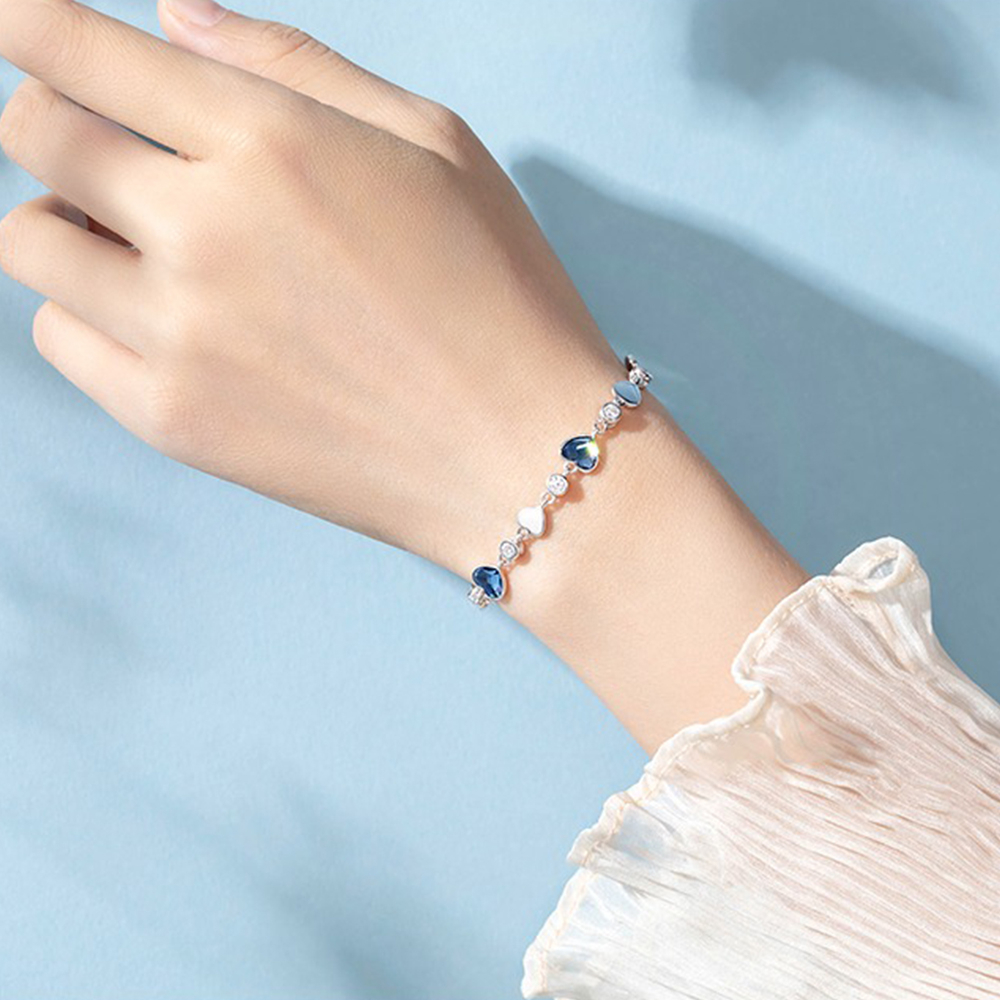 純銀手鍊 水晶手鍊 手環  純銀手環 愛心手環 閨蜜手鍊 心型手鍊 女友生日禮物 情人節禮物 送禮 飾品配件 080