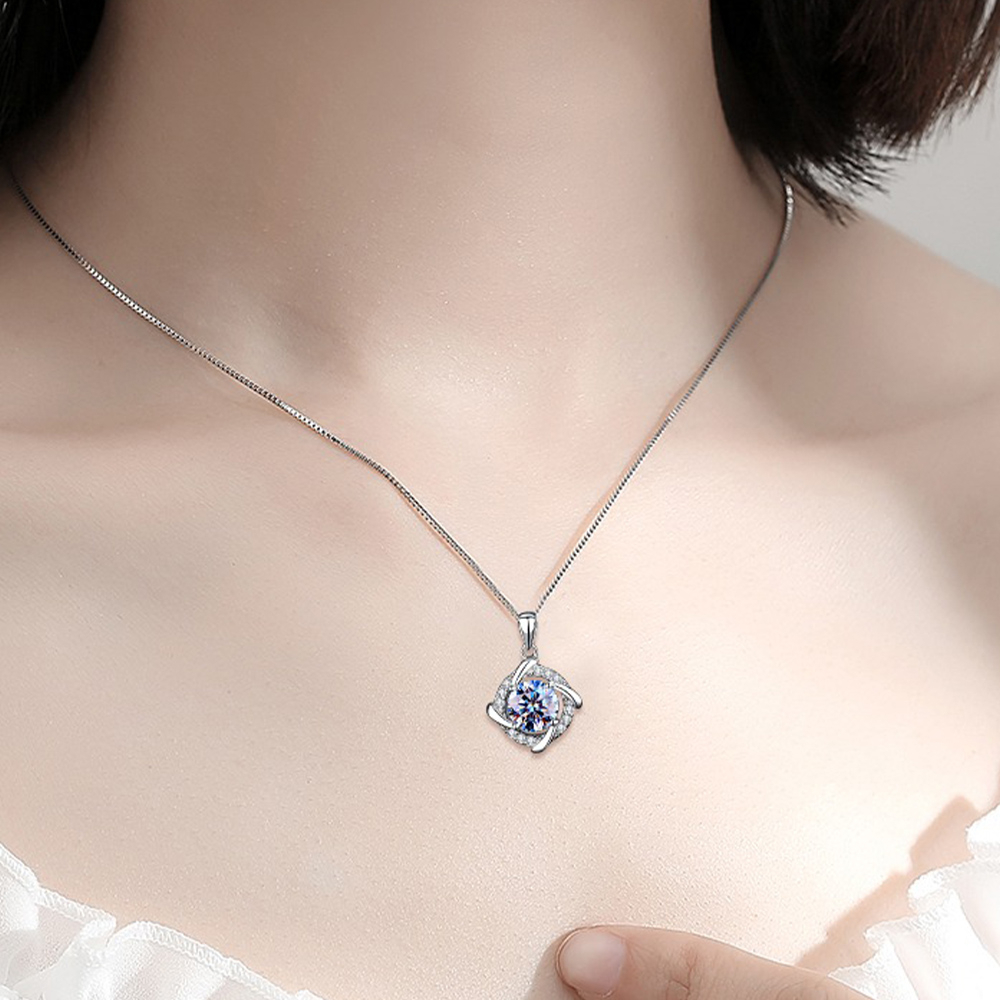 項鍊女 925純銀項鍊 風車項鍊 莫桑鑽 鑽石項鍊 吊墜 氣質項鍊 鎖骨鍊 短鍊 女友禮物 情侶紀念禮物 075