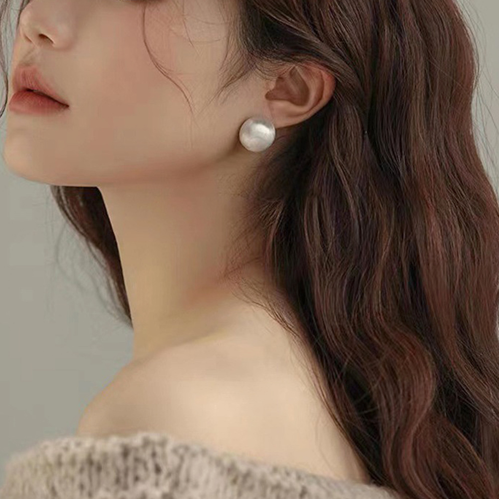 不過敏耳環 低敏耳釘 S925純銀耳釘拉絲耳環 氣質耳釘 圓球 耳釘 耳環輕奢小眾 設計簡約 耳飾 特別造型 011