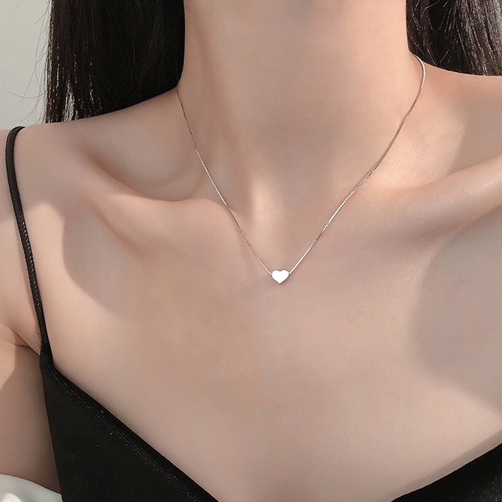 銀項鍊 銀飾 鎖骨鍊 愛心項鍊 純銀項鍊 網紅項鍊 IG項鍊 專櫃項鍊 韓國項鍊 珠寶 飾品精品 純銀裸鍊 056