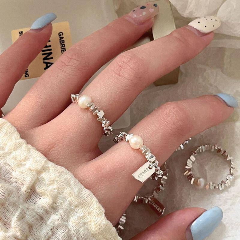 女孩生日禮物 戒指 銀戒指 純銀戒 珍珠戒 女生戒指 韓國戒指 女戒指 日系戒指 可調戒指 伴娘禮物 030