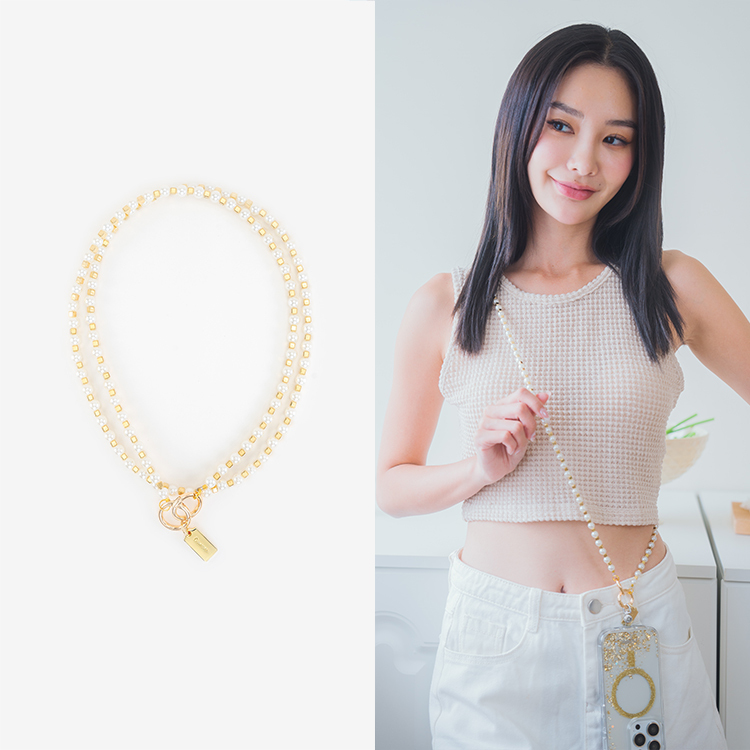 復古金磚珍珠 手機掛繩  串珠掛繩 長掛繩 背帶