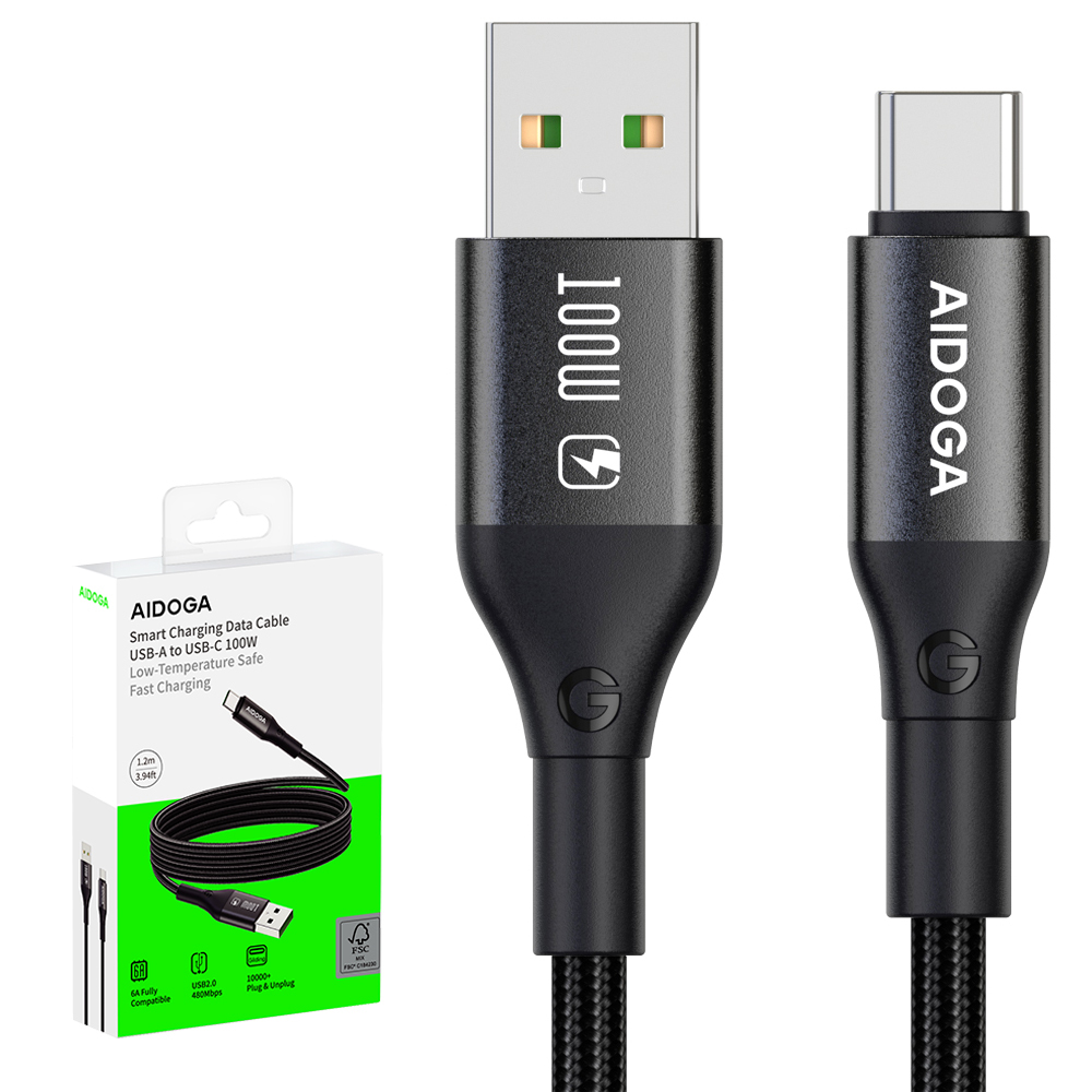 AIDOGA 艾迪伽 100W Type-C充電線傳輸線編織快充線 QC3.0 爵士系列 1.2M