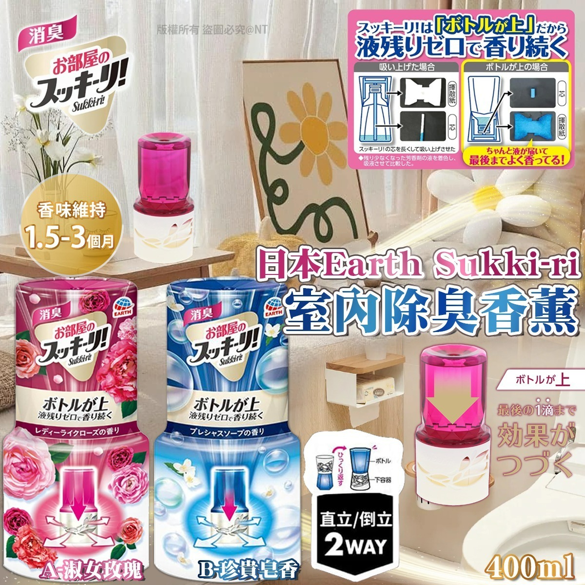 【預訂】AQ091204 日本 Earth Sukki-ri 室內除臭香薰 400ml