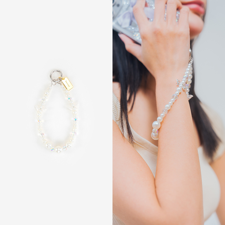 典雅珍珠小蝴蝶 串珠手腕繩 短掛繩  串珠掛繩