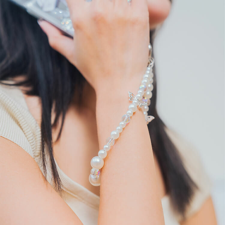 典雅珍珠小蝴蝶 串珠手腕繩 短掛繩  串珠掛繩