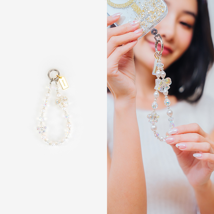 優雅輕珍珠白晶 串珠手腕繩 短掛繩  串珠掛繩