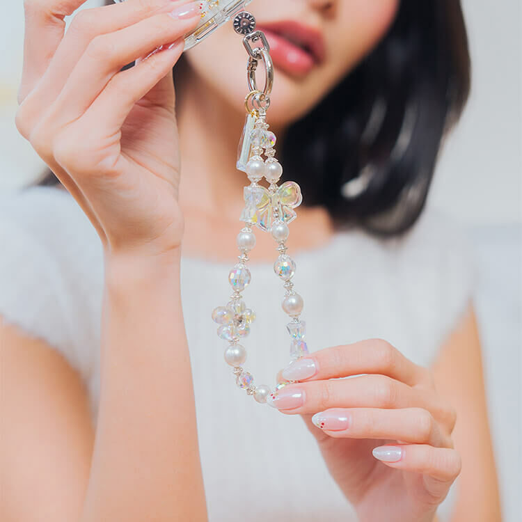 優雅輕珍珠白晶 串珠手腕繩 短掛繩  串珠掛繩