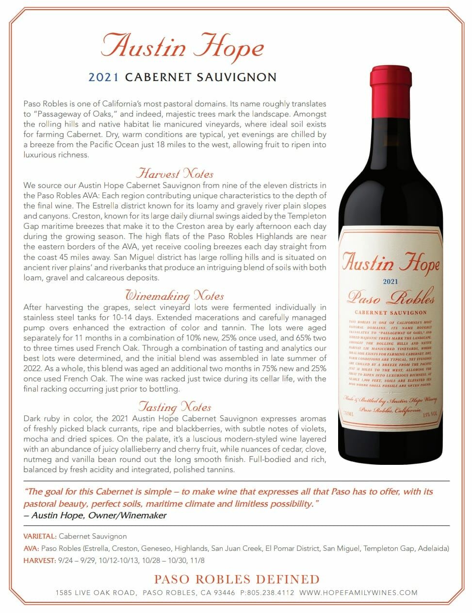 2021 Austin Hope Cabernet Sauvignon