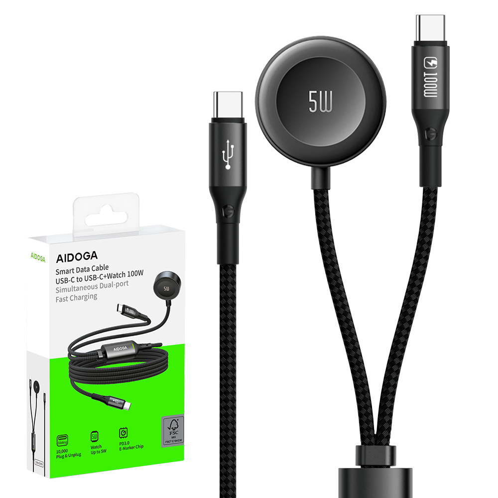 AIDOGA 艾迪伽 一分二 Type-C TO Type-C/Apple Watch 全系列 PD 充電傳輸快充線 爵士 1.5M
