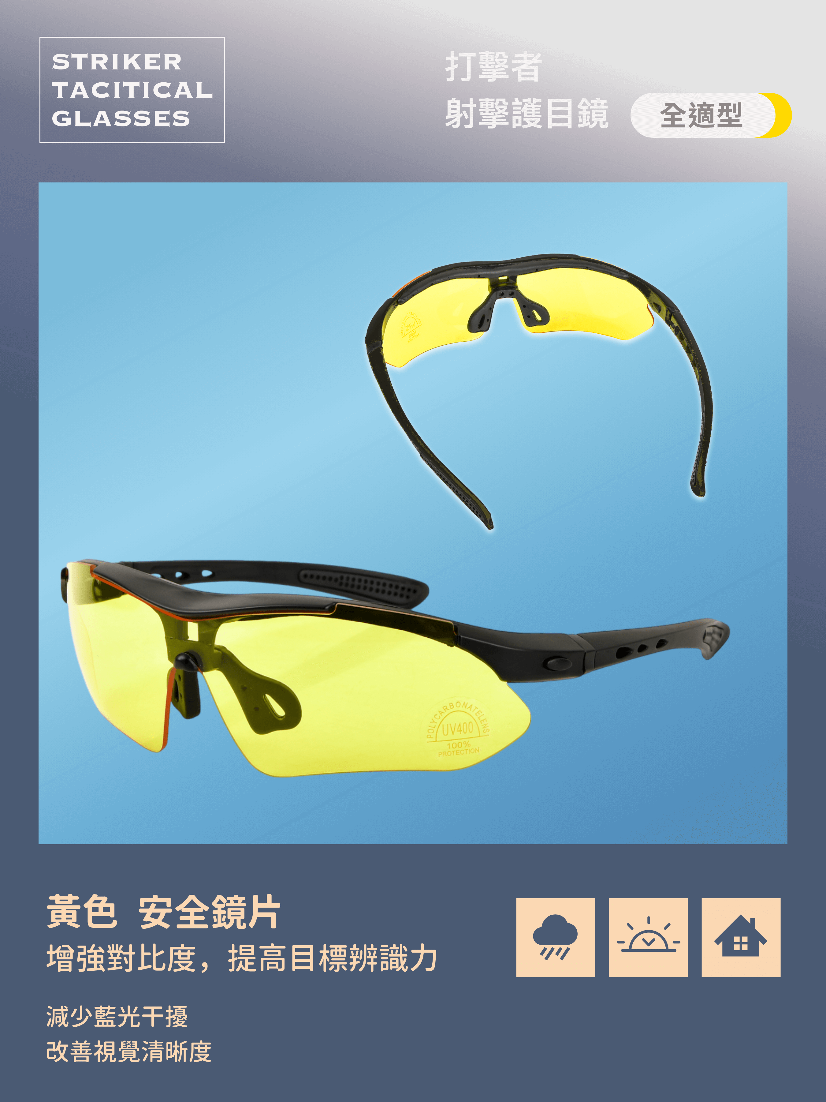 Striker Tactical Shooting Glasses 4+1 鏡片配置,適應各種環境。 ✅ 4 片抗衝擊鏡片(ANSI Z87.1 認證),防 BB 彈與飛散物 ✅ 1 片偏光鏡片(ANSI Z80.3 認證),過濾強光與反射光 ✅ 濾片抗 UV 400,提供全天候防護 ✅ 可調節鏡腳 + 風鏡綁帶支援,穩固舒適 ✅ 支援近視鏡架(Rx Insert),清晰戰術視野 適用於多種戰術行動,確保安全視野!