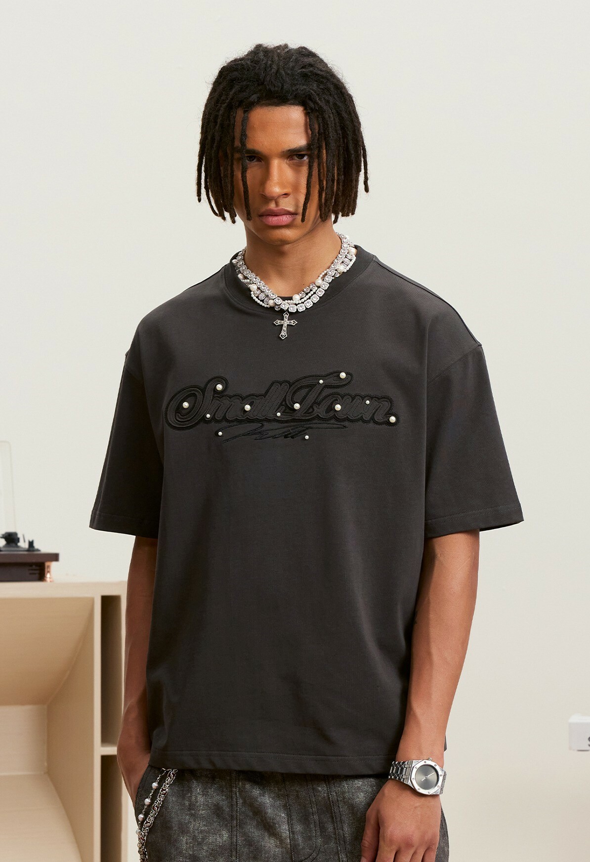 STK SmallTownKid 珍珠貼布 短袖 T恤