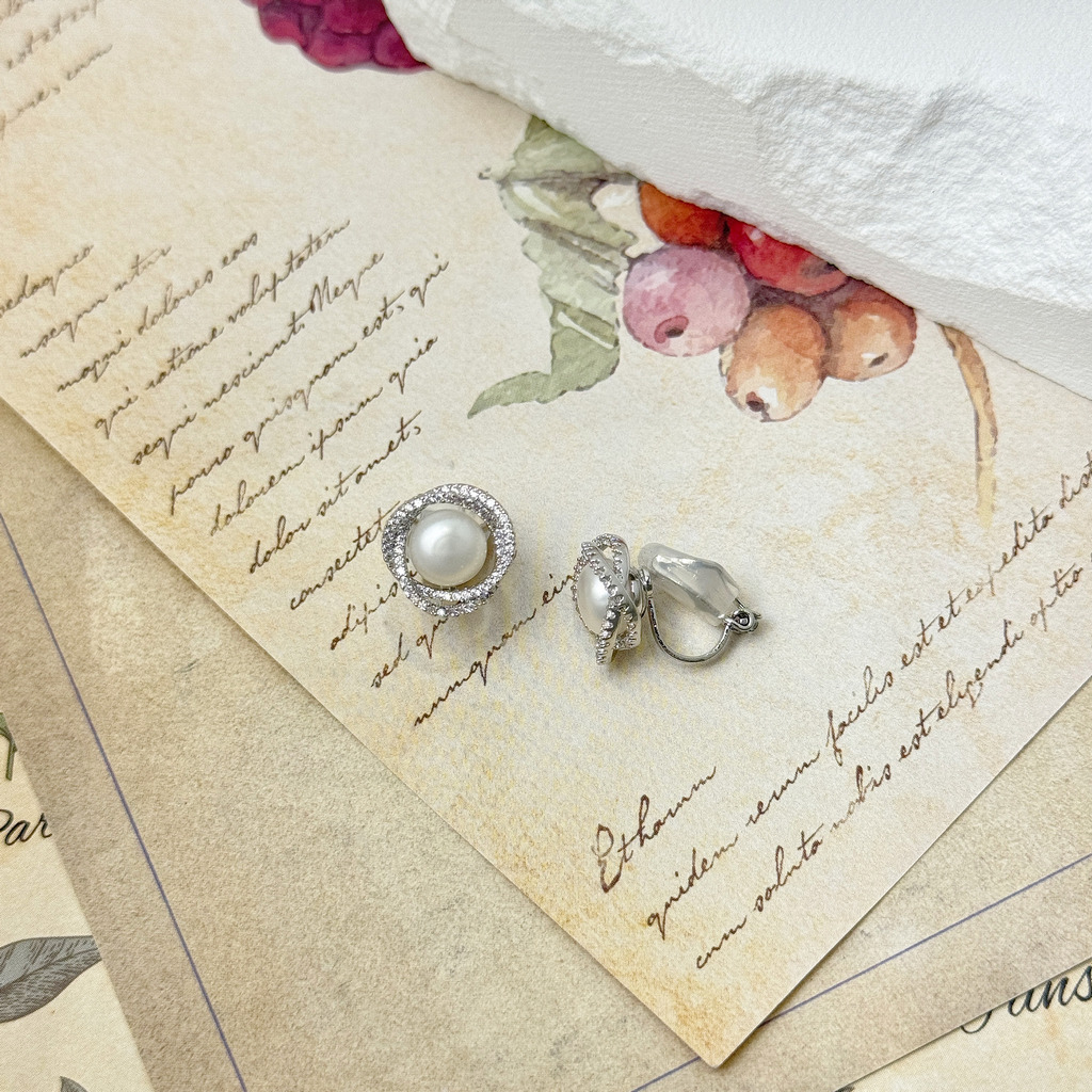 雙圈流線珍珠耳環 耳夾