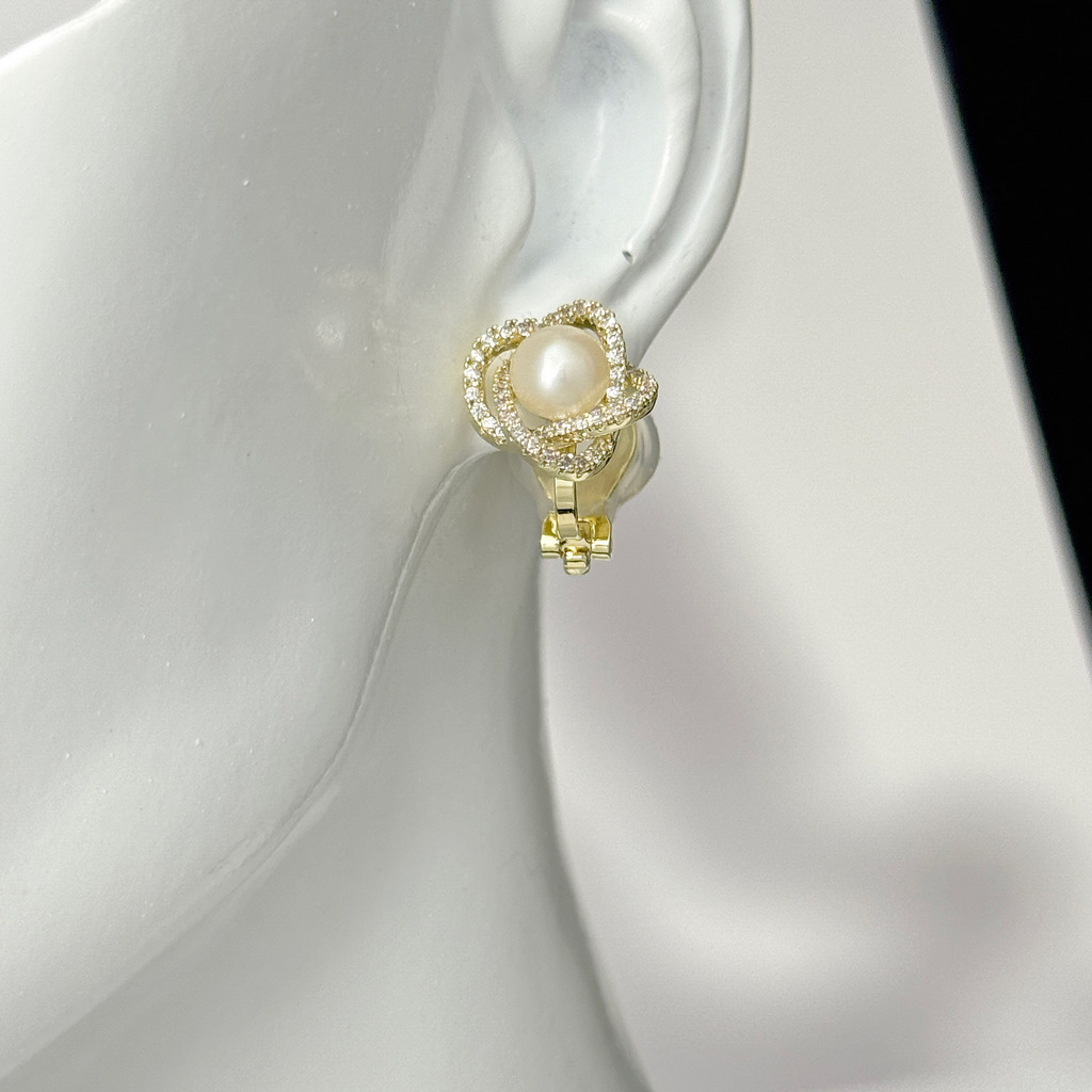 雙圈流線珍珠耳環 耳夾