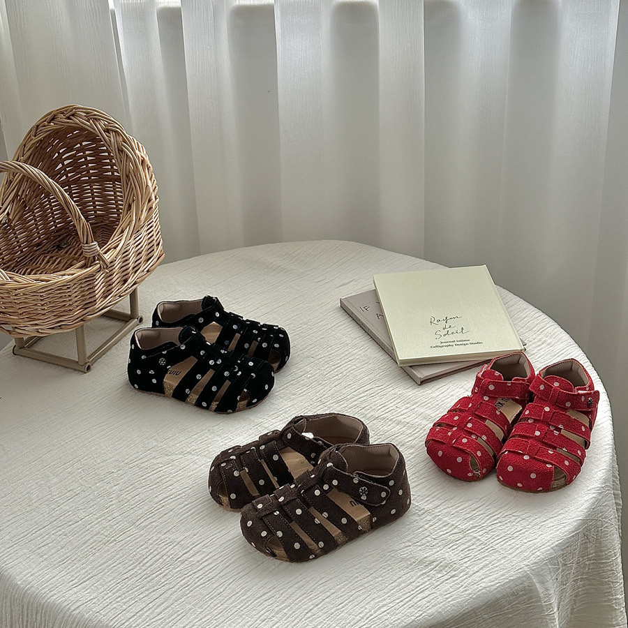 厚底波點軟木糠涼鞋