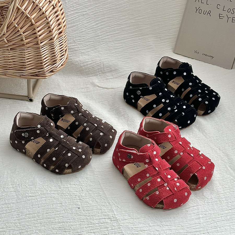 厚底波點軟木糠涼鞋