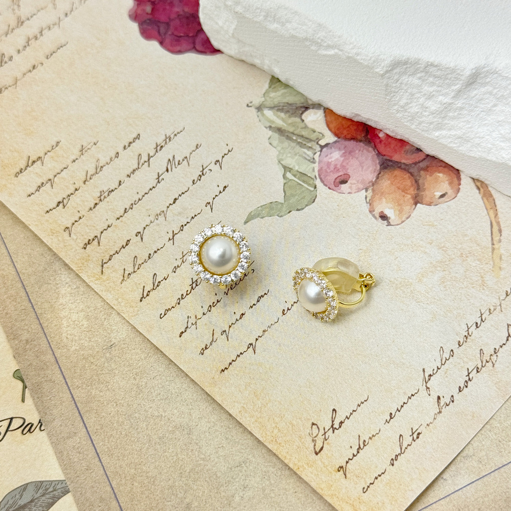 大光環珍珠耳環 耳夾