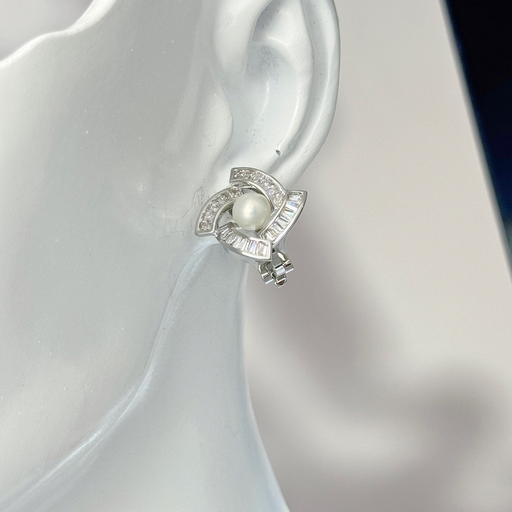 幾何綻放珍珠耳環 耳夾