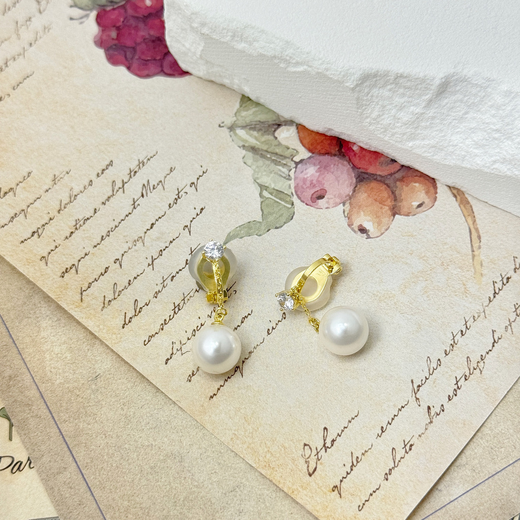 極簡垂墜圓珠耳環 耳夾