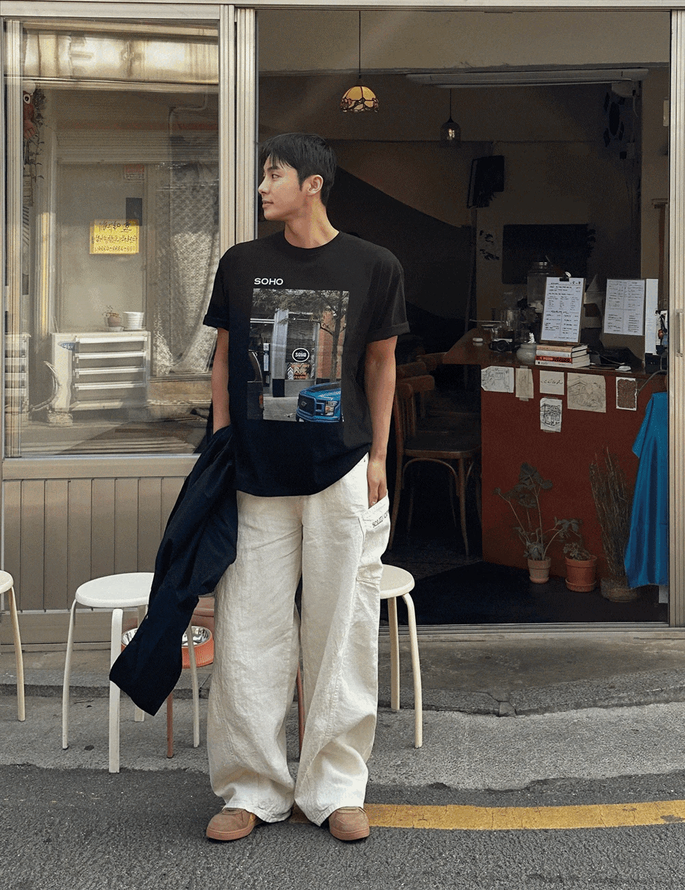 (韓國獨家特價)亞麻純色逗號大口袋牛仔褲