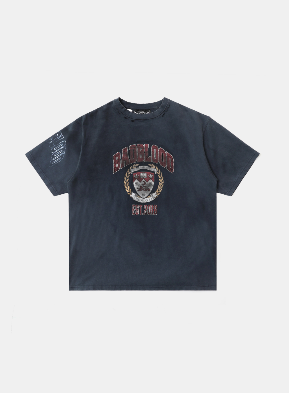 bad blood - Workshop Print Distressed T-Shirt (Navy)