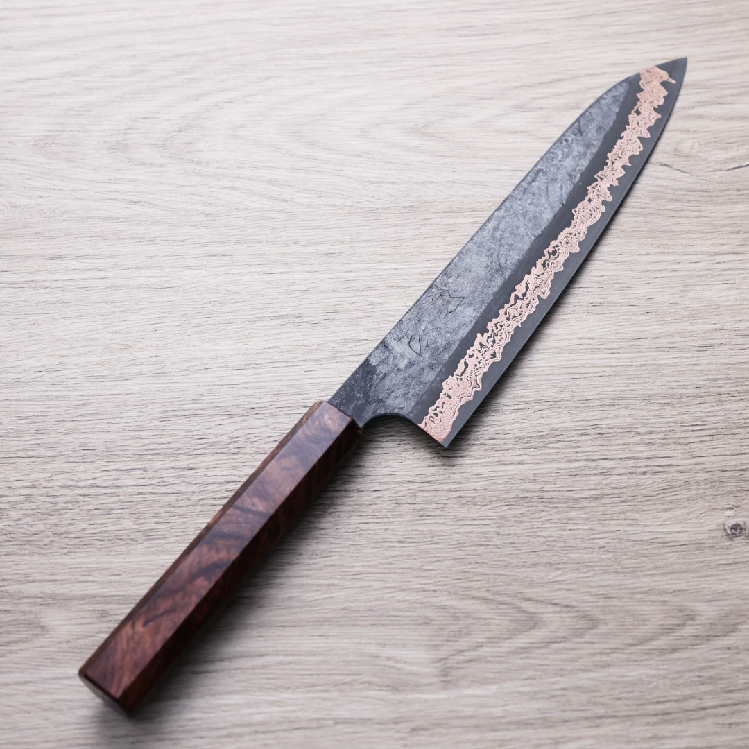 初心x二唐 喜 牛刀 240mm SLD鋼 黑打有色大馬士革