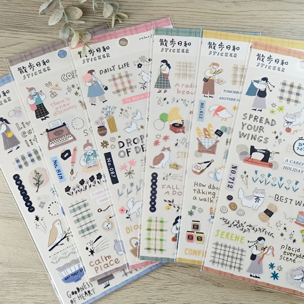 日本MIND WAVE．散歩日和 手帳裝飾貼紙 共六款