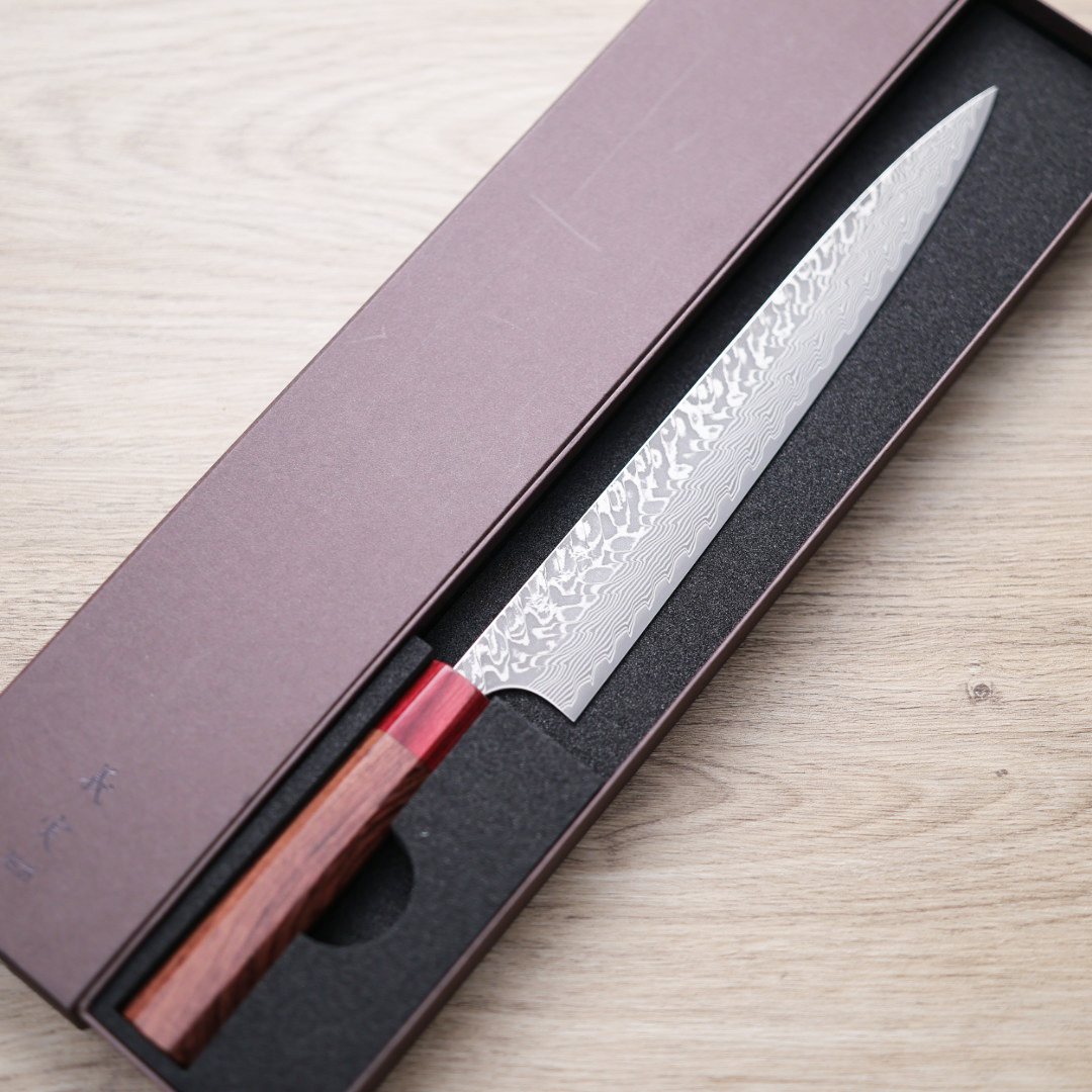 加藤義實 筋引 270mm SG2粉末HSS鋼 鎳染大馬士革