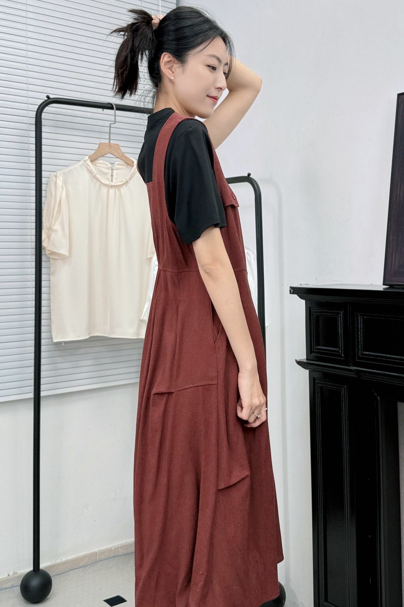 OP#7200 🤍棉麻摺摺層假兩件連身裙