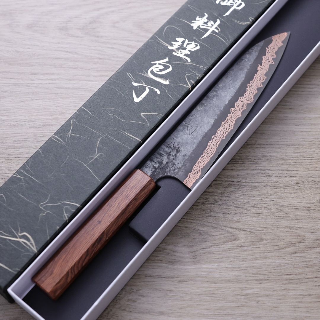 初心x二唐 喜 牛刀 210mm SLD鋼 黑打有色大馬士革