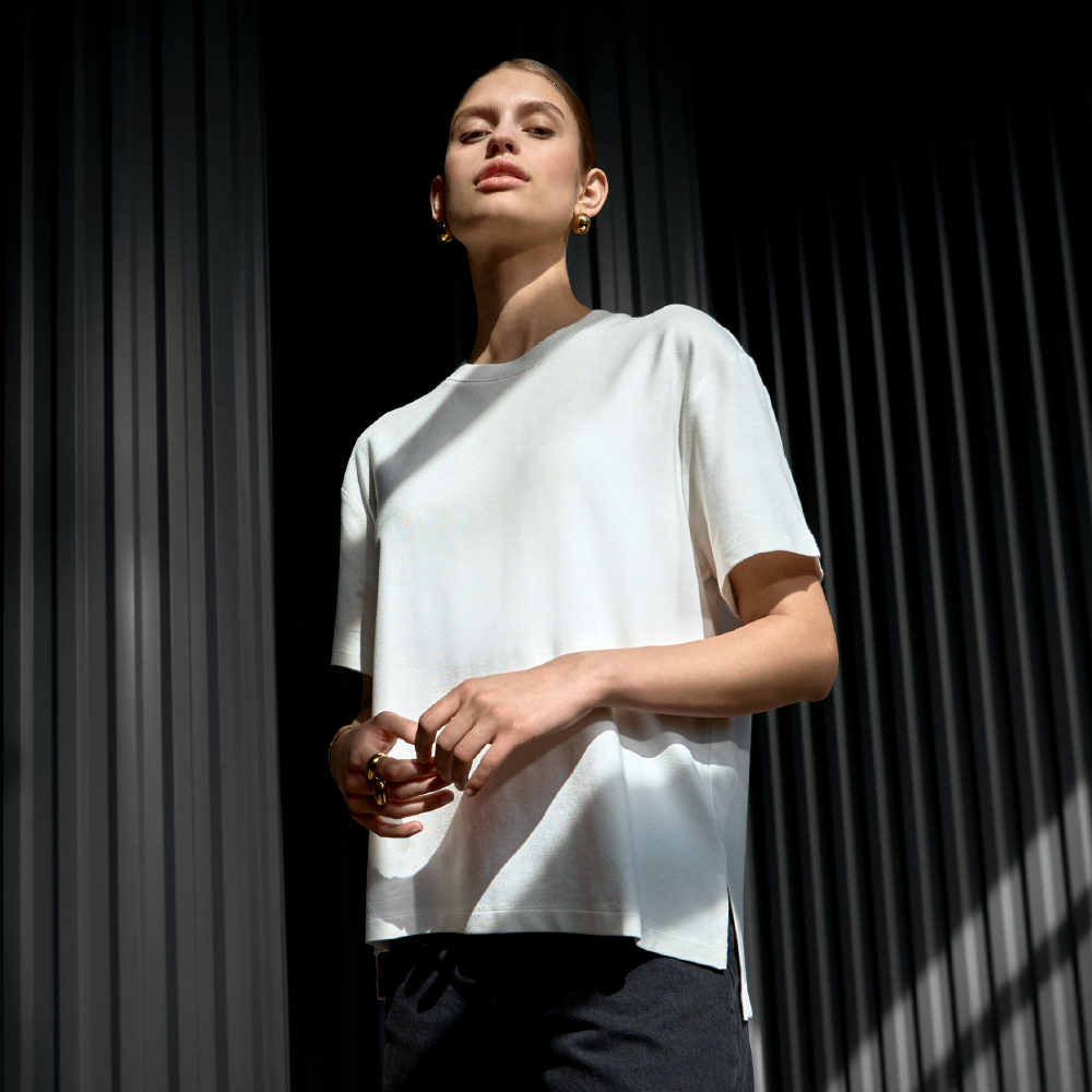 T shirt Soft Fiber 女用垂墜感柔棉T恤 - 象牙白
