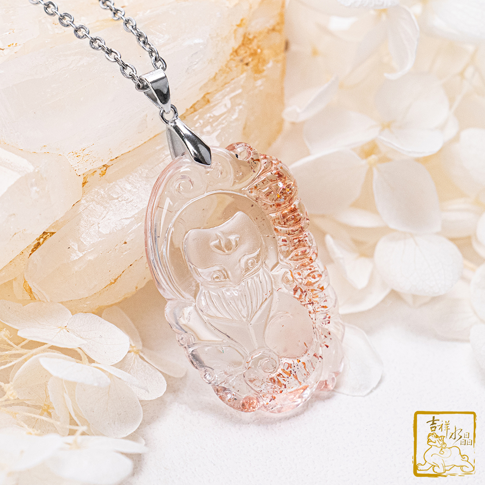 Strawberry Quartz Fox Fairy Necklace 14.2g
