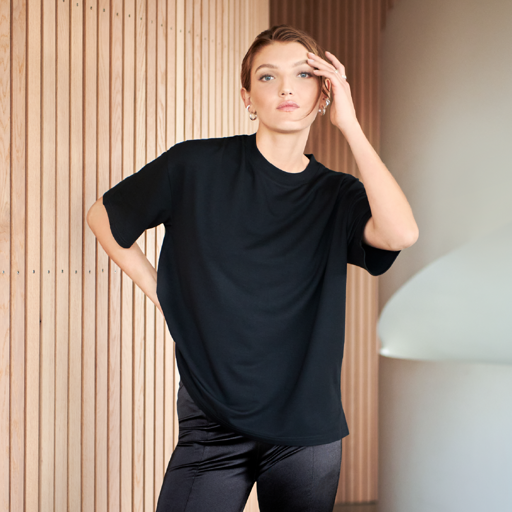T shirt Soft Fiber 女用垂墜感柔棉T恤 - 黑