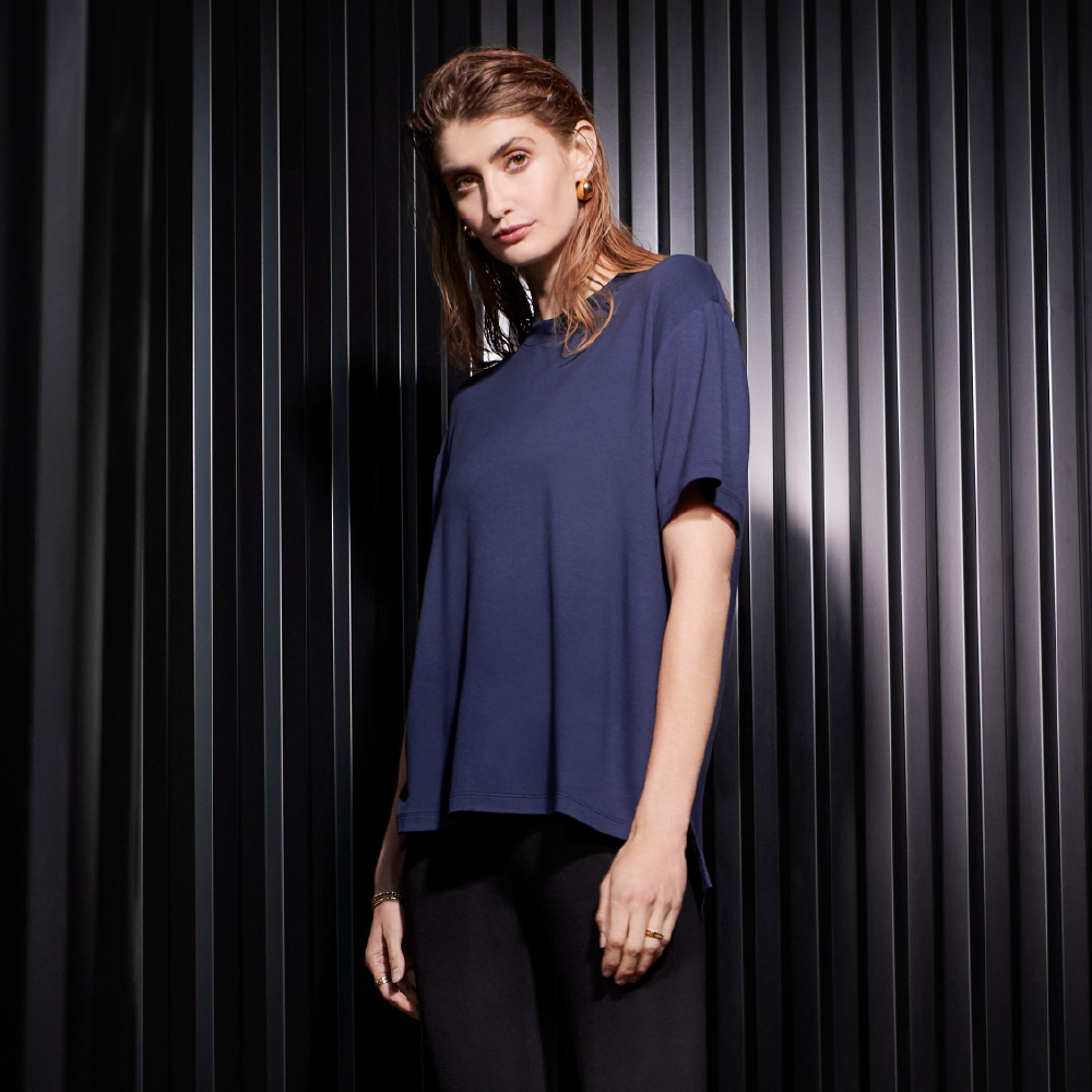 T shirt Soft Fiber 女用垂墜感柔棉T恤 - 深海藍