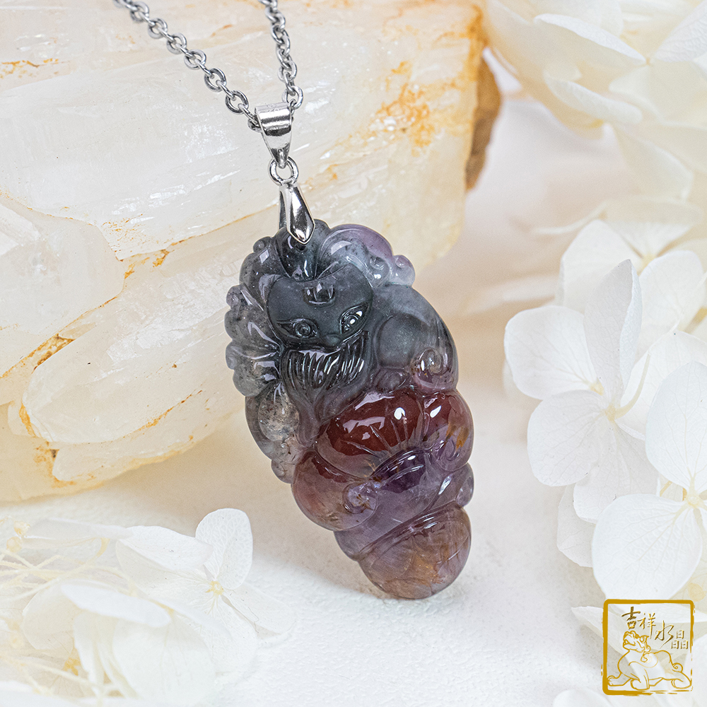 四色極光23 紫鈦晶九尾狐仙墜 10.3g 療癒智慧