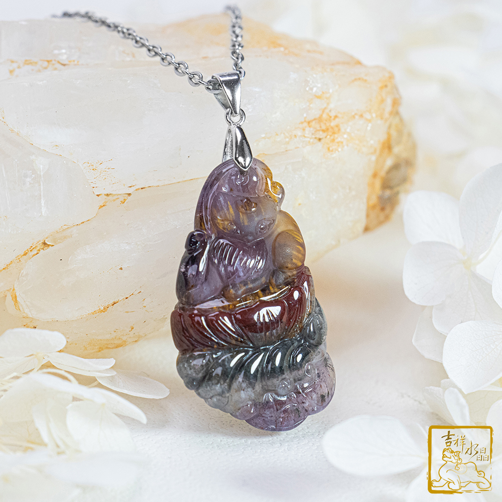 四色極光23 紫鈦晶九尾狐仙墜 8.9g 療癒智慧