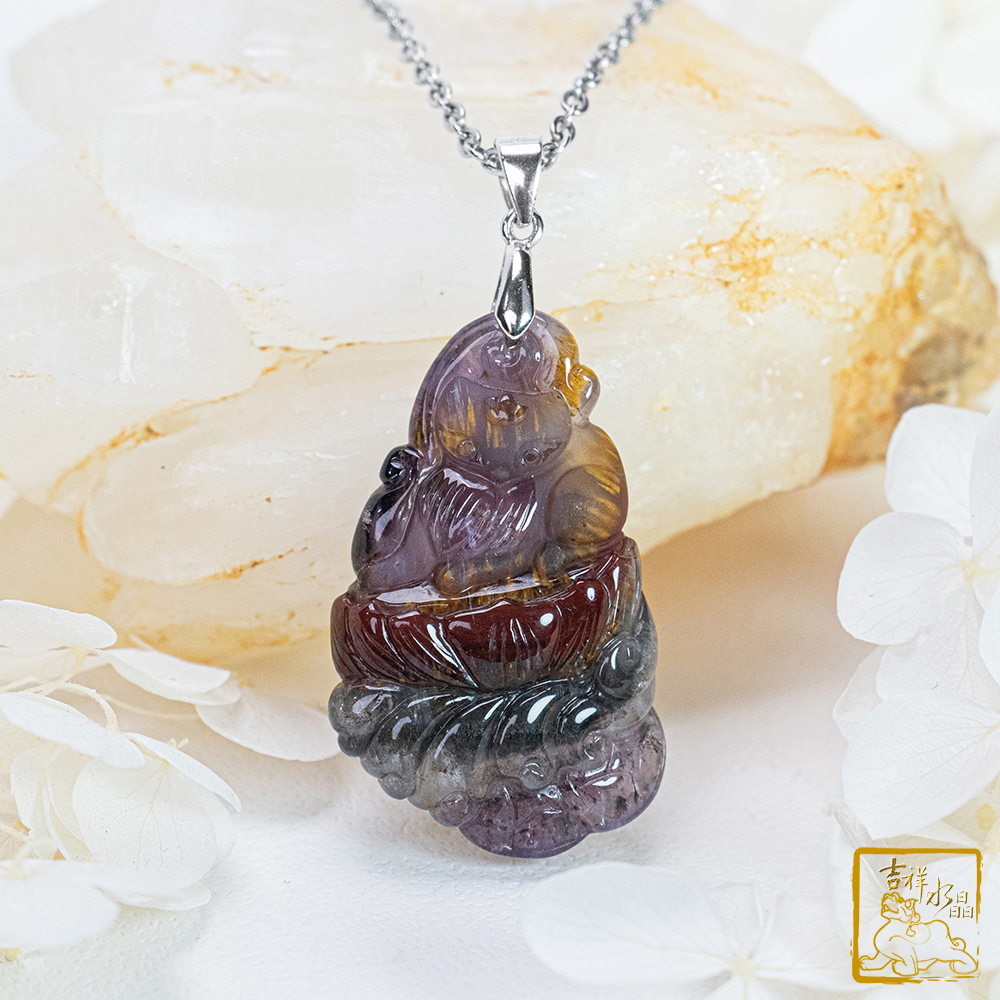 四色極光23 紫鈦晶九尾狐仙墜 8.9g 療癒智慧