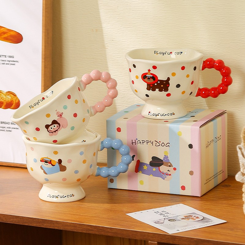 Colorful Polka Dot Cat & Dog Ceramic Mug