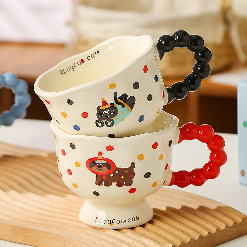 Colorful Polka Dot Cat & Dog Ceramic Mug