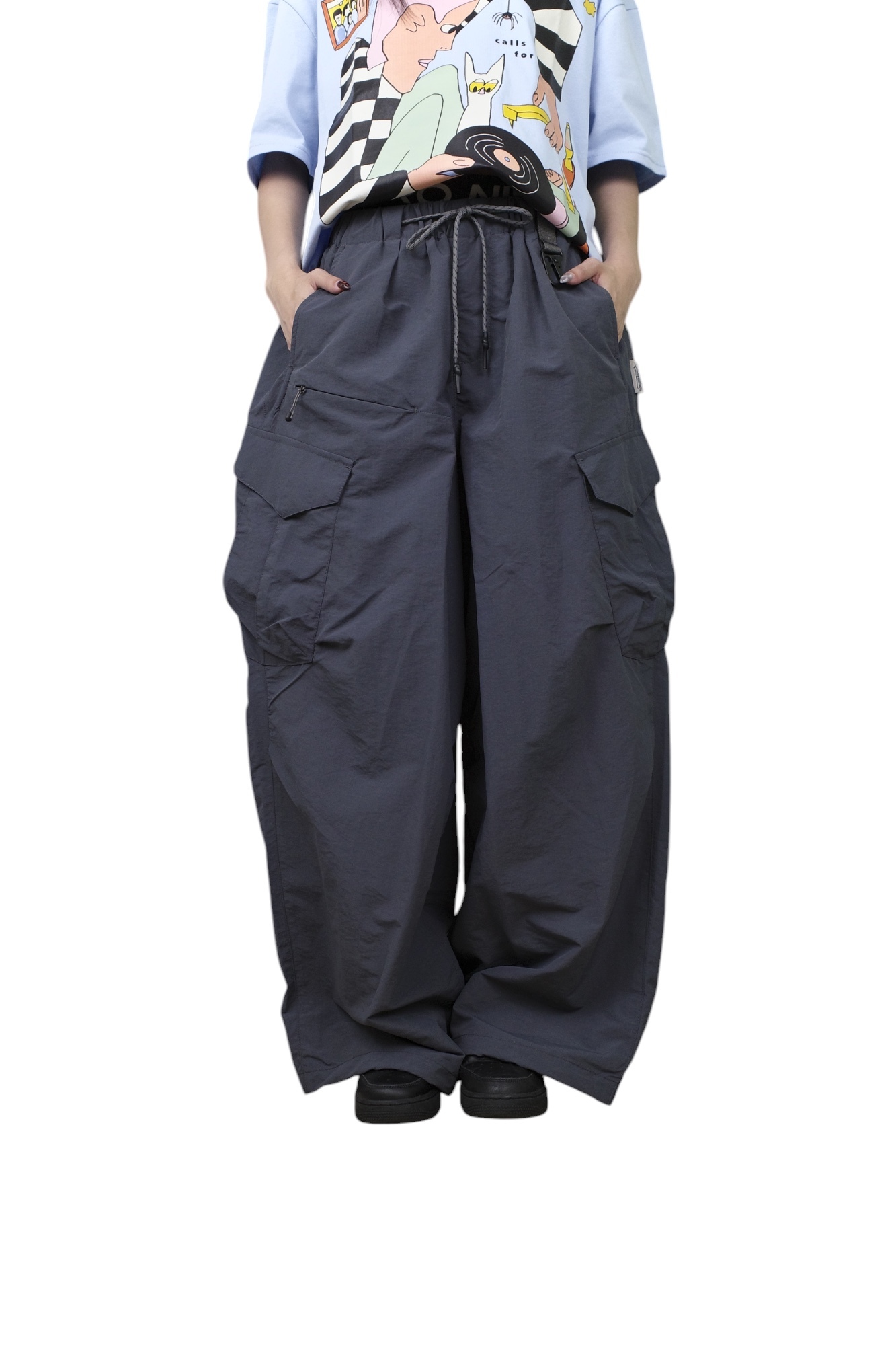 『Always_Good』機能 運動風 皺褶 防風 大口袋 長褲