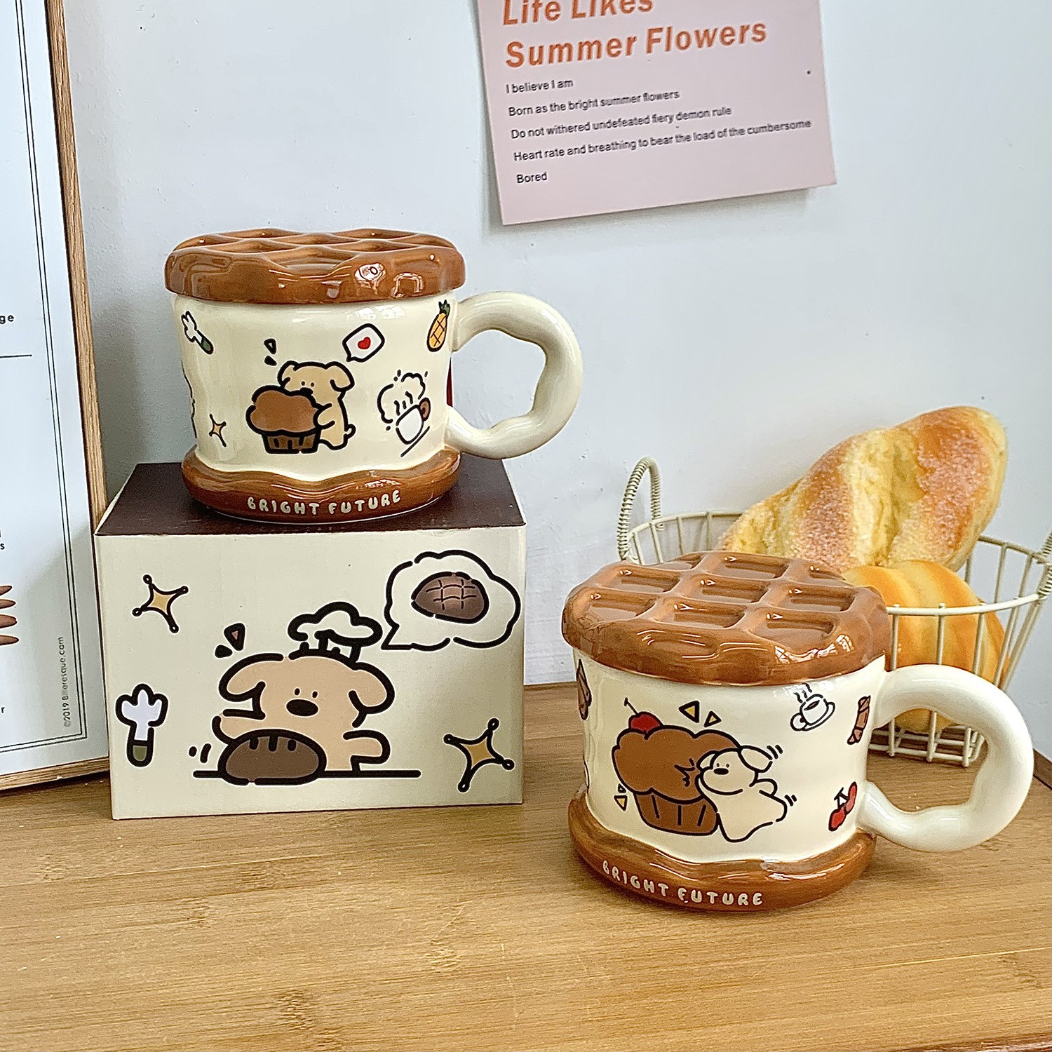 Cute Waffle Puppy Mug with Lid