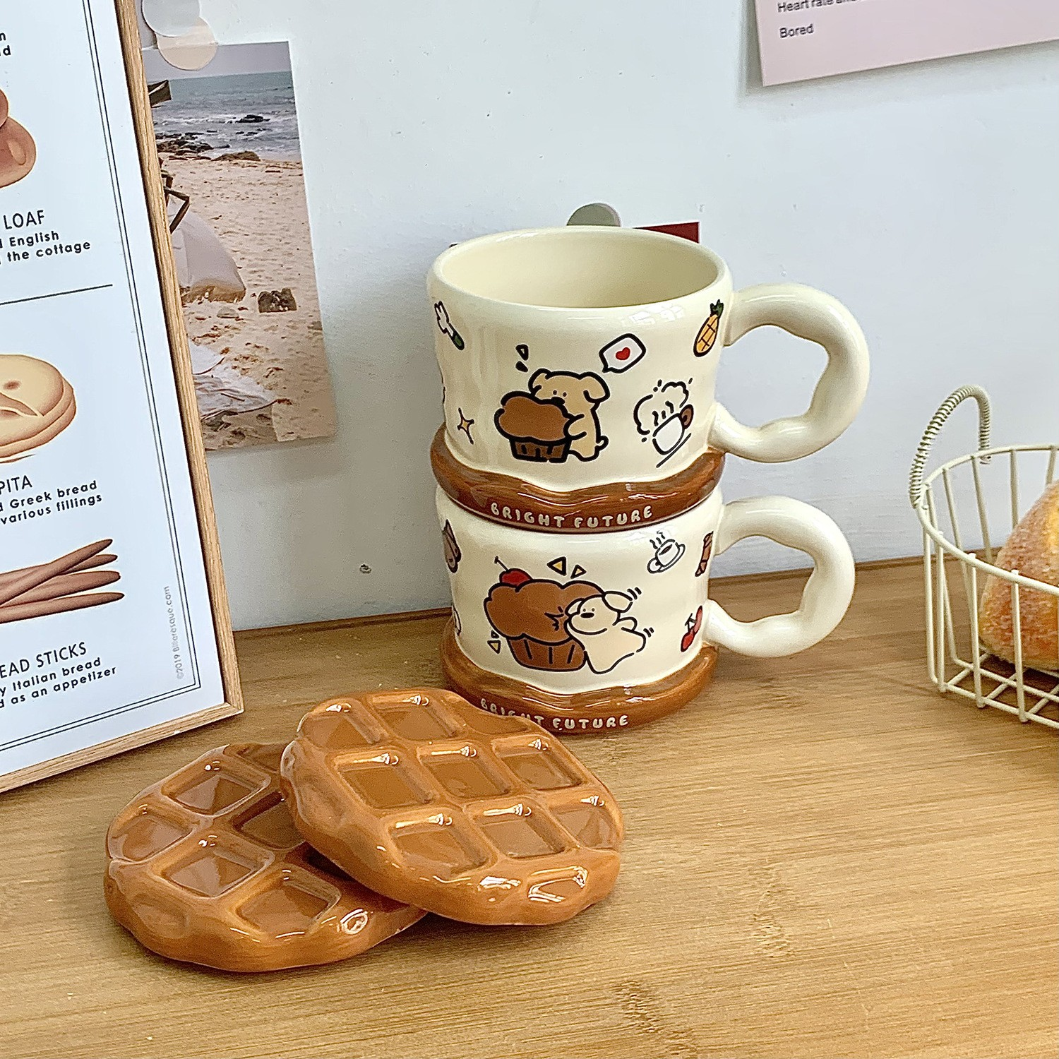 Cute Waffle Puppy Mug with Lid