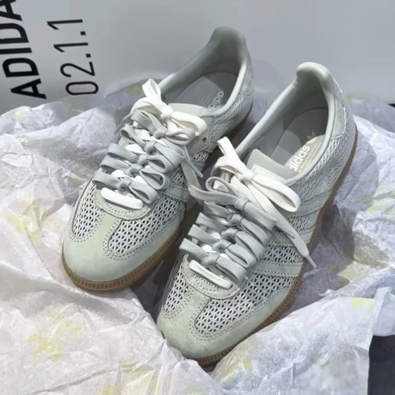 ADIDAS ORIGINALS SAMBA OG 淺綠色 春夏感 網格 透氣 女鞋 國外限定 KK3529