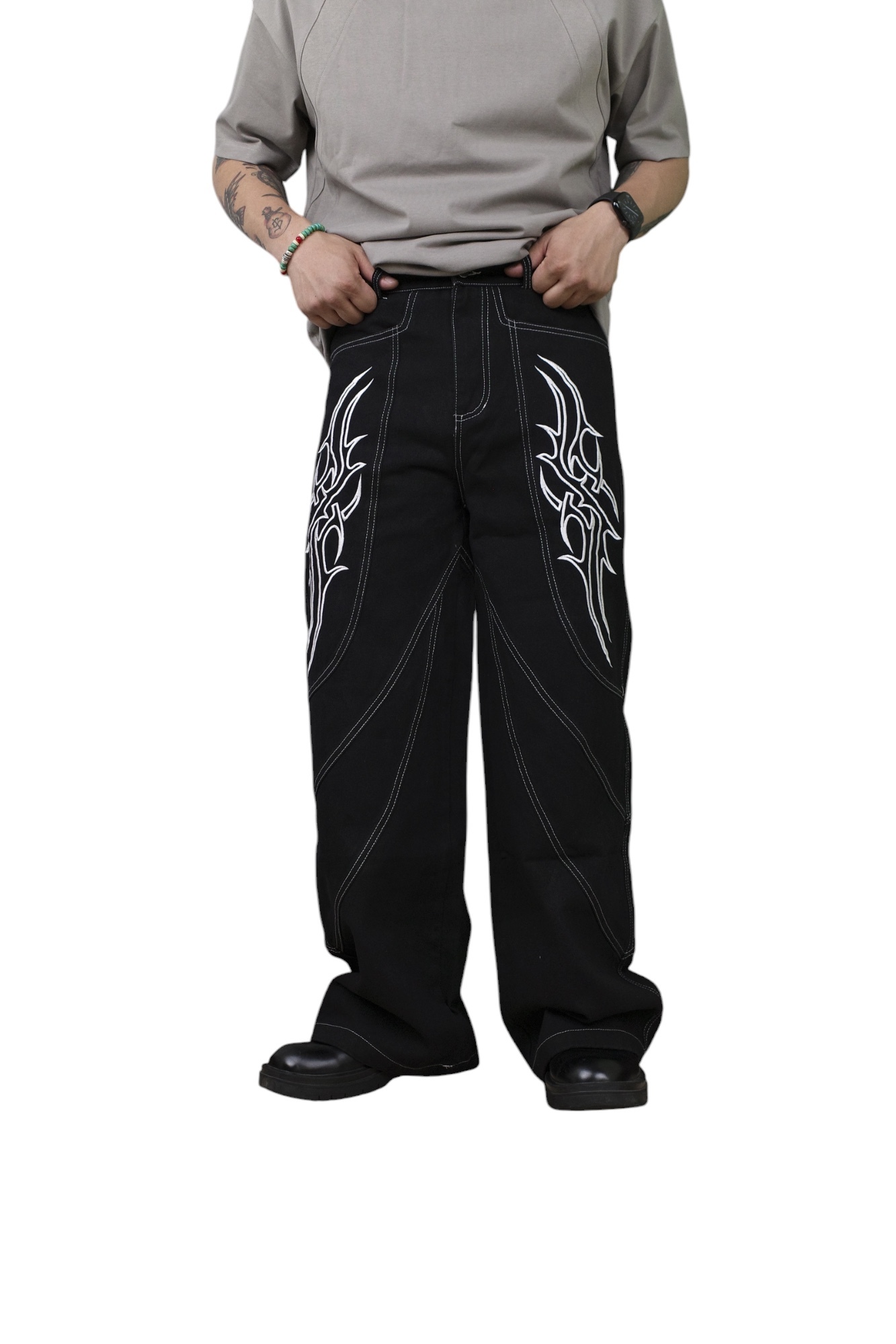 『Always_Good』翅膀圖騰 彎刀 牛仔 長褲