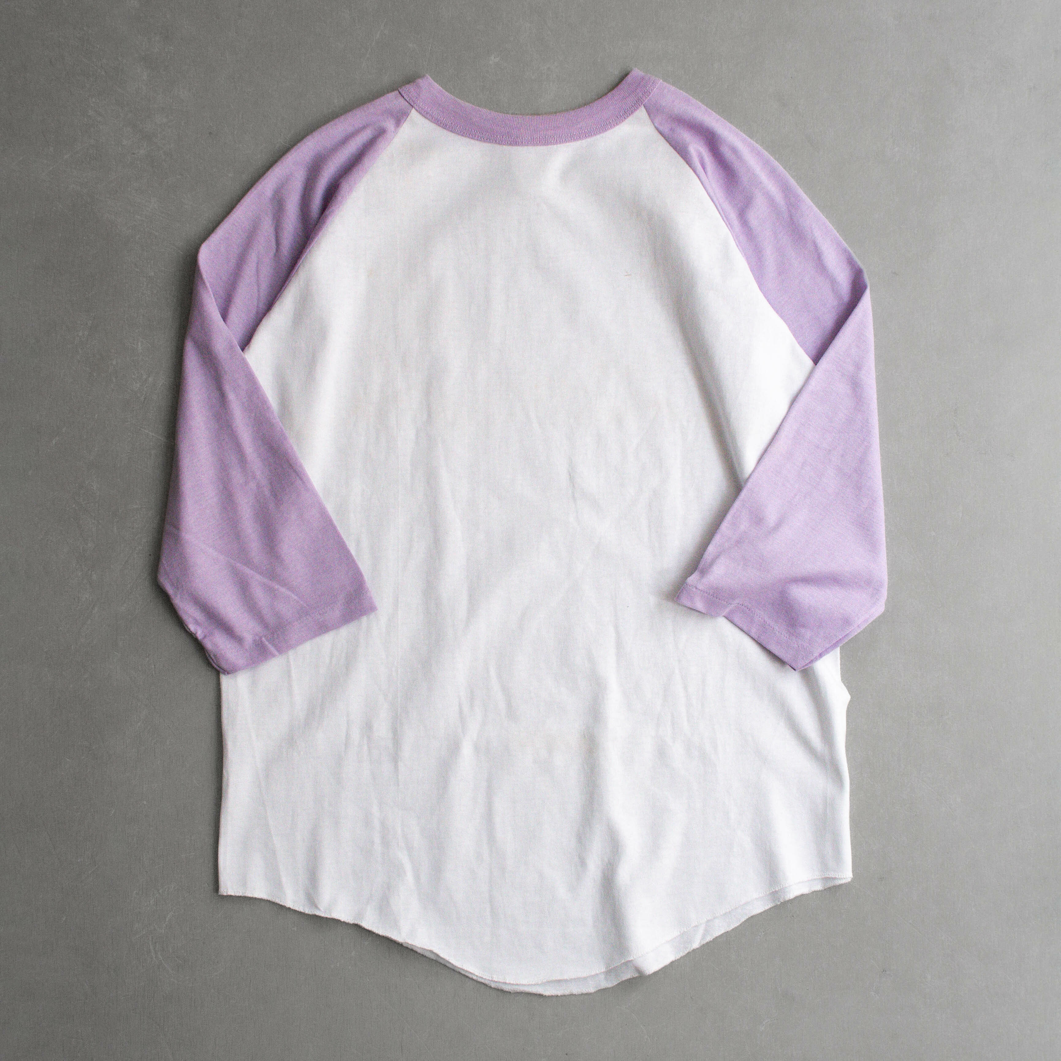 70S CAL CRU BASEBALL TEE 美國製 粉紫 斜肩 七分袖 T恤