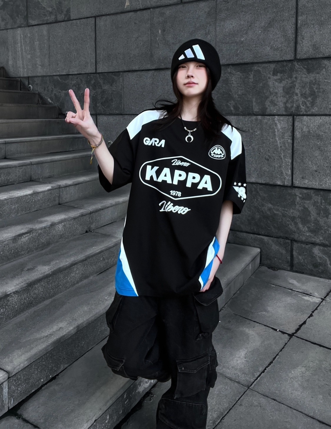 Kappa 1916 黑色機車風短袖T恤