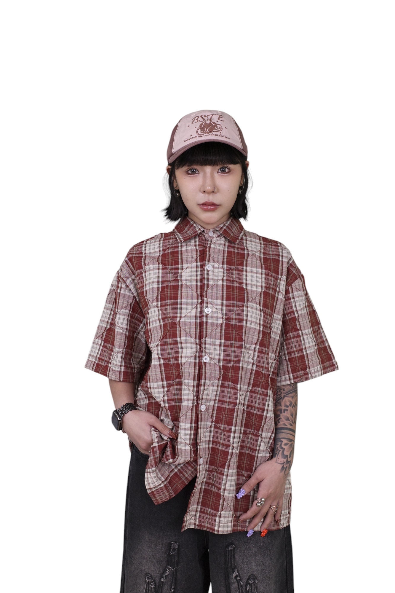 『Always_Good』菱形格紋 緹花 短袖襯衫