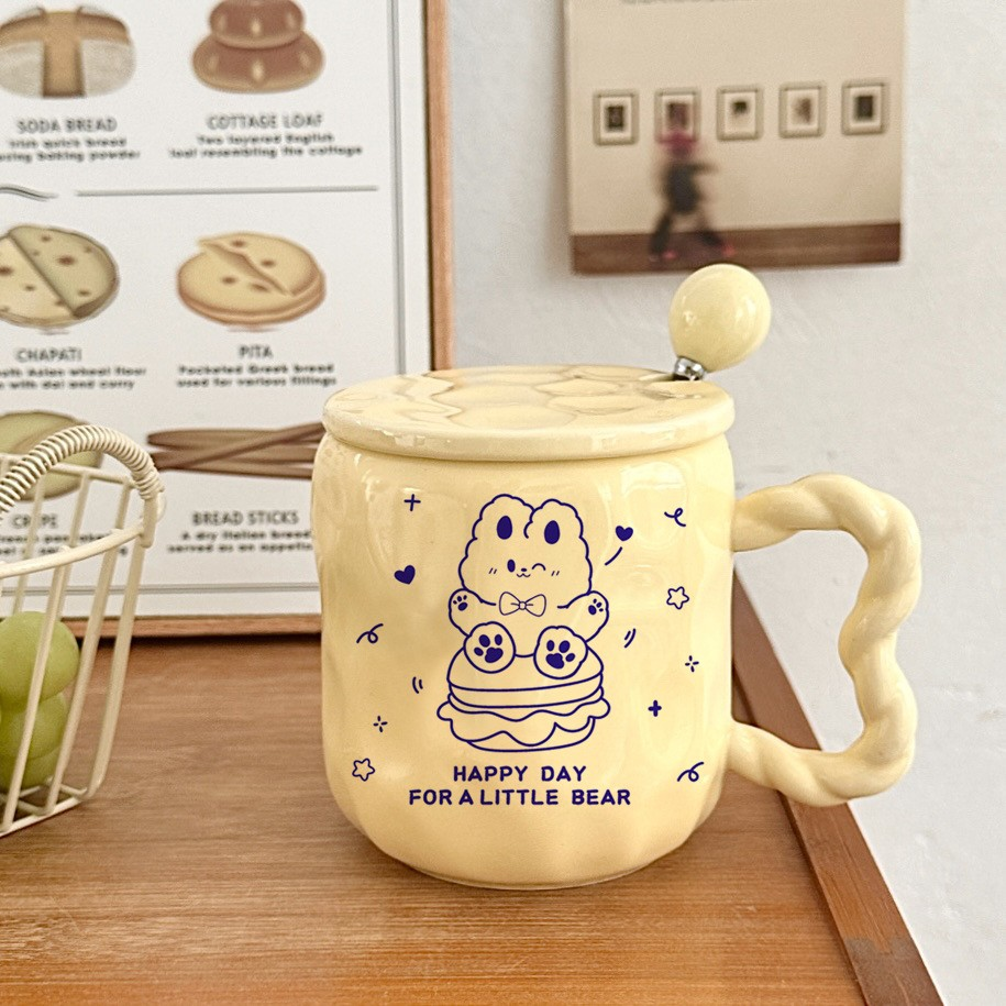 Minimalist Puppy Line Mug with Lid and Spoon