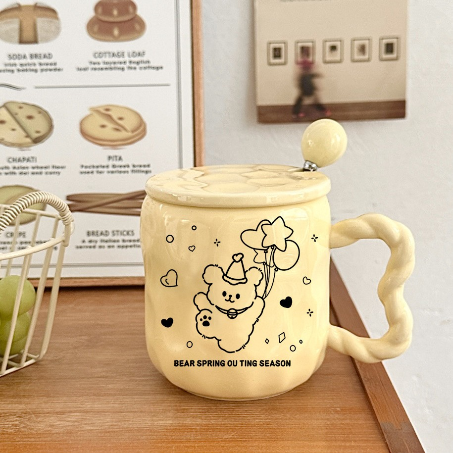 Minimalist Puppy Line Mug with Lid and Spoon