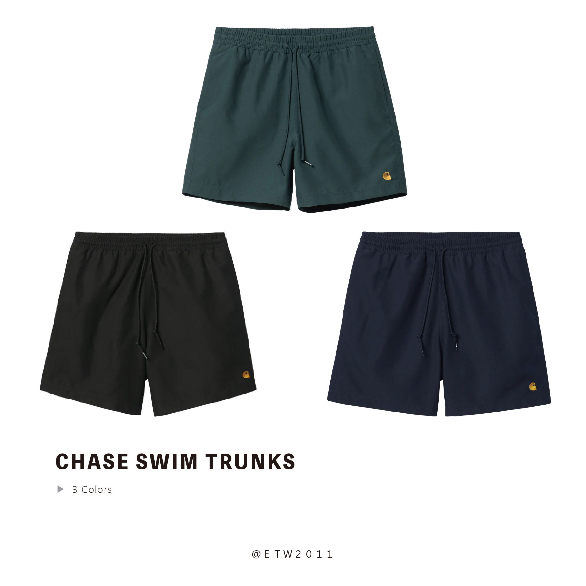 ☆ETW☆【EASY TO WEAR】CARHARTT WIP CHASE SWIM TRUNKS 海灘褲 短褲 黑色  刺繡 現貨